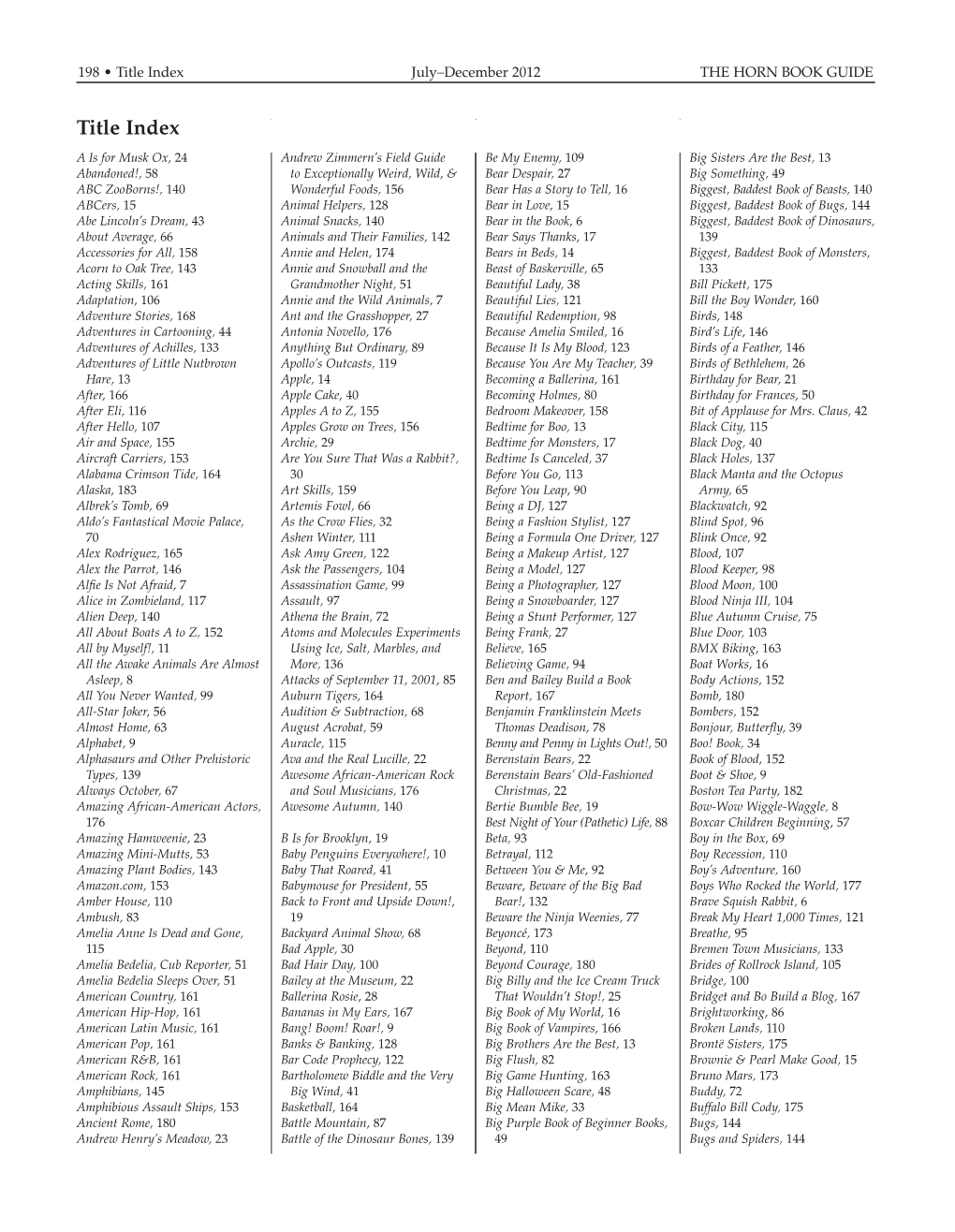 Title Index July–December 2012 the HORN BOOK GUIDE