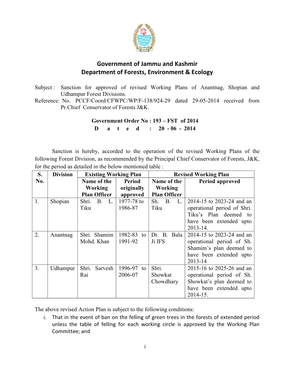 Government of Jammu and Kashmir Department of Forests, Environment & Ecology