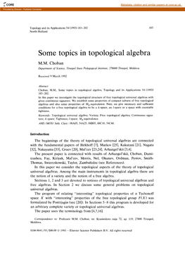 Some Topics in Topological Algebra