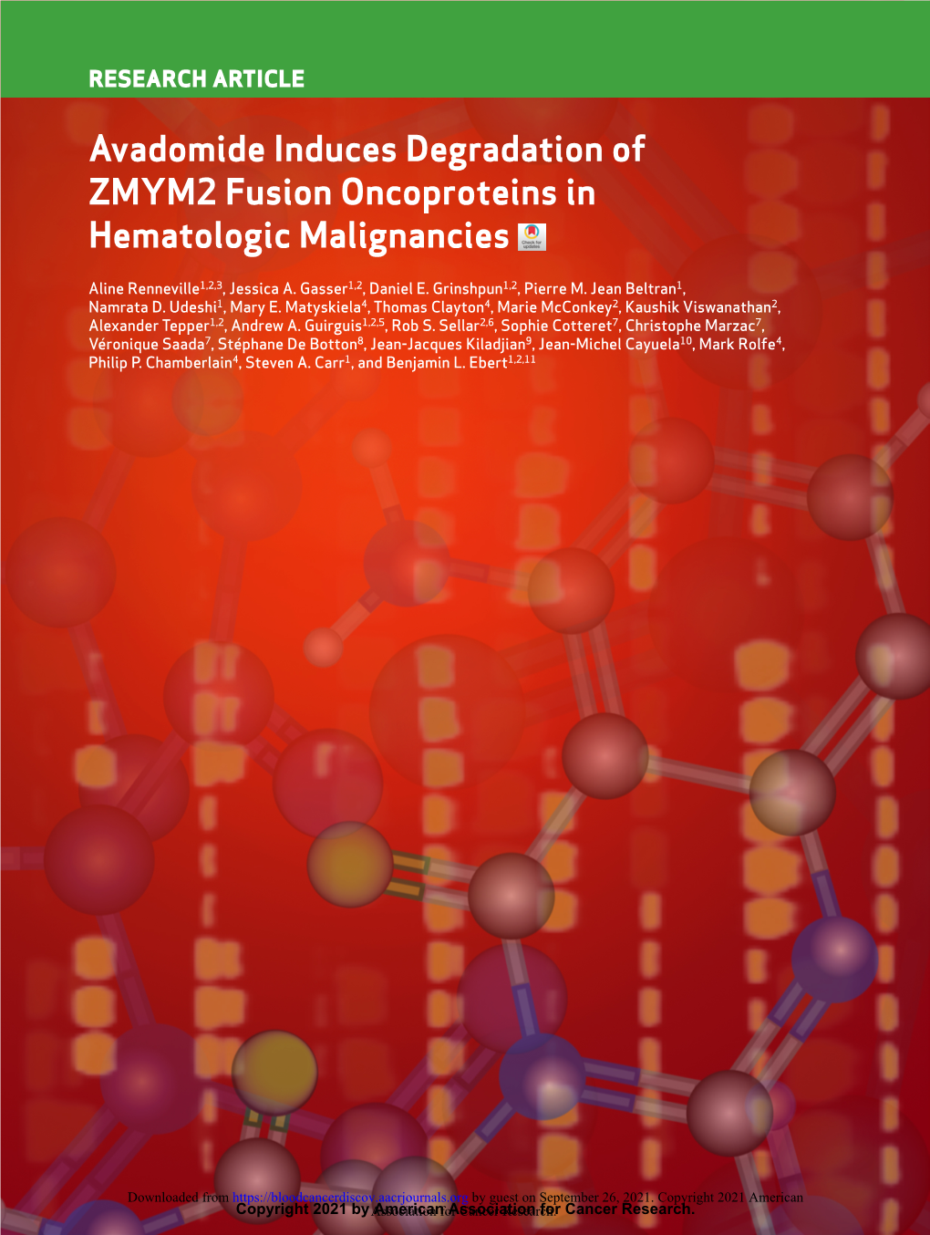 Avadomide Induces Degradation of ZMYM2 Fusion Oncoproteins in Hematologic Malignancies