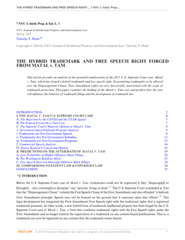 THE HYBRID TRADEMARK and FREE SPEECH RIGHT FORGED from MATAL V