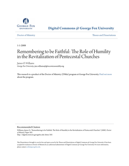The Role of Humility in the Revitalization of Pentecostal Churches James O