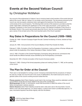 Events at the Second Vatican Council by Christopher Mcmahon