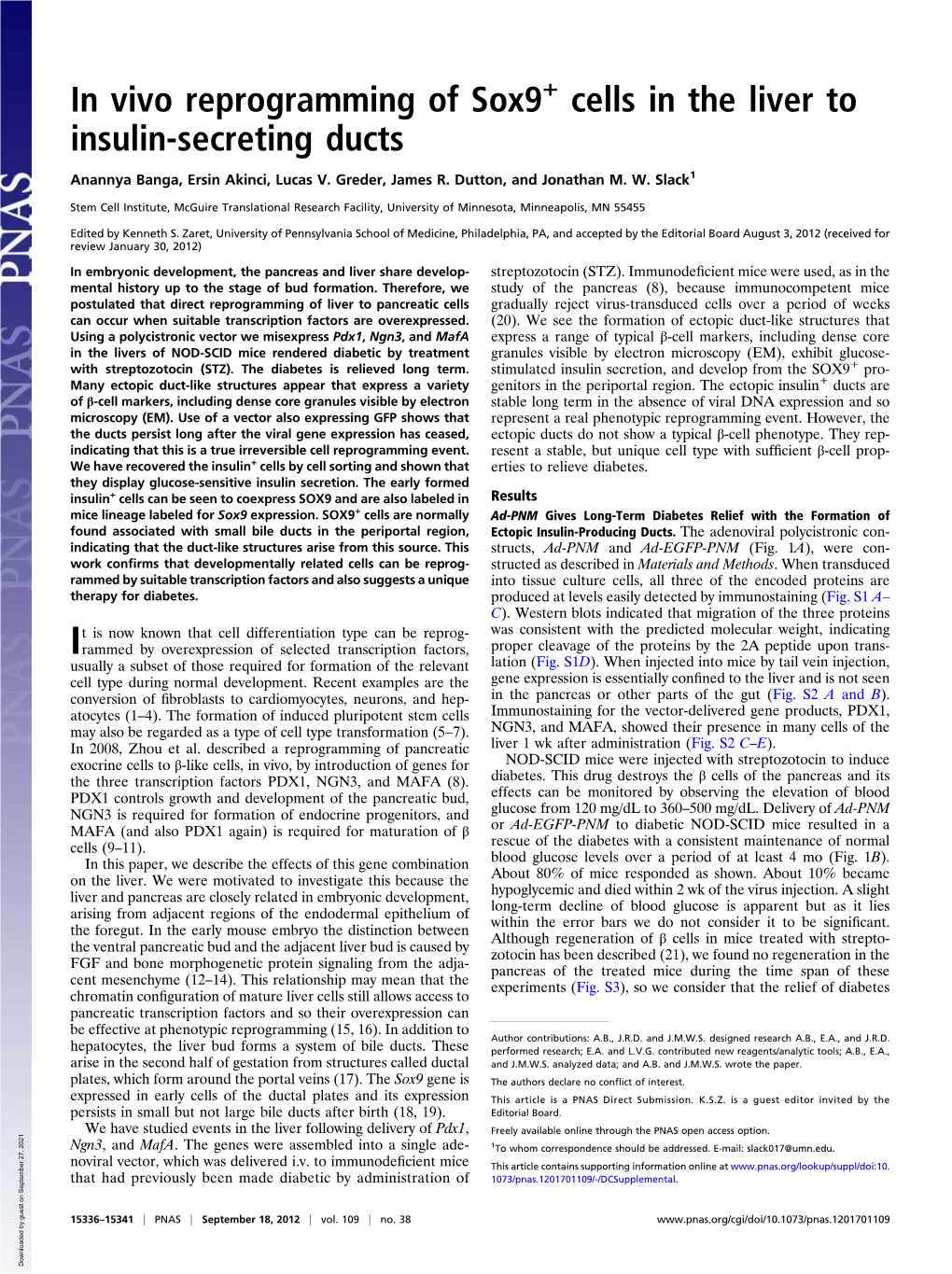 In Vivo Reprogramming of Sox9 Cells in the Liver to Insulin-Secreting Ducts