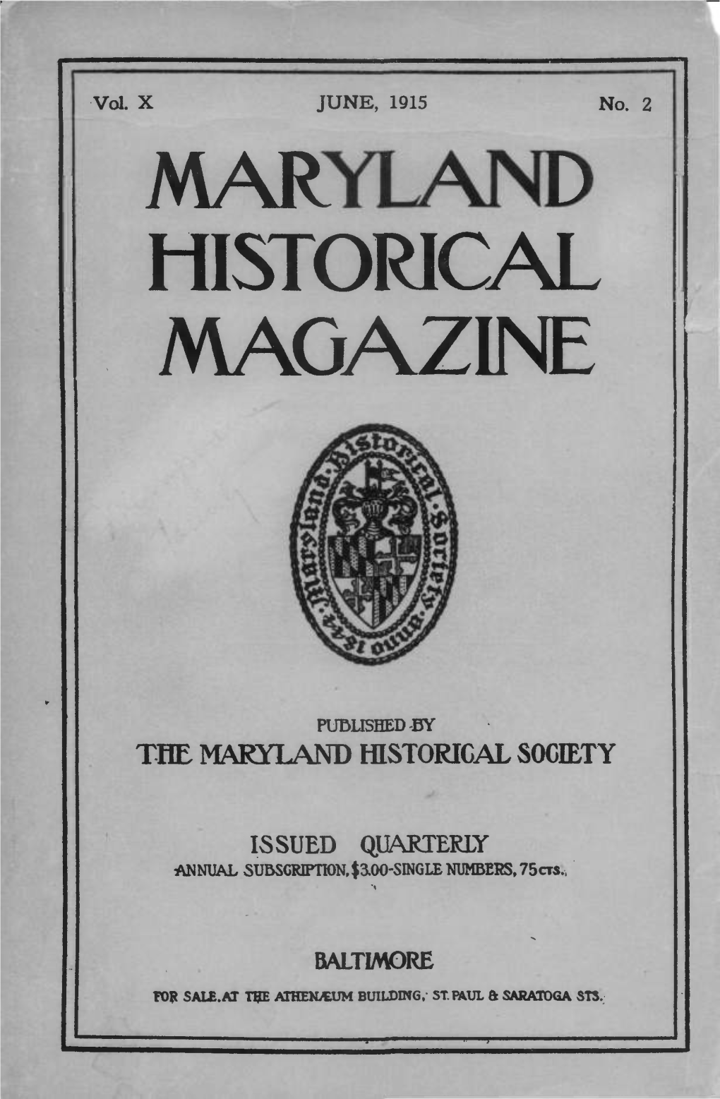 Maryland Historical Magazine, 1915, Volume 10, Issue No. 2