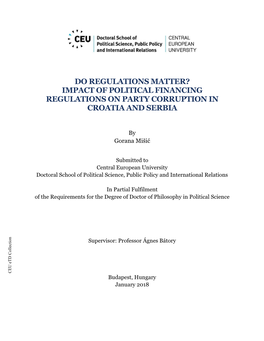 Impact of Political Financing Regulations on Party Corruption in Croatia and Serbia