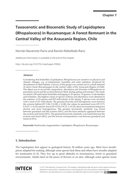 Taxocenotic and Biocenotic Study of Lepidoptera (Rhopalocera) in Rucamanque: a Forest Remnant in the Central Valley of the Araucanía Region, Chile