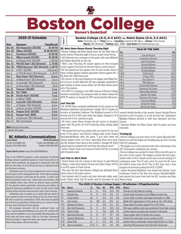 Boston College Women’S Basketball 2020-21 Schedule Boston College (4-4, 0-4 ACC) Vs