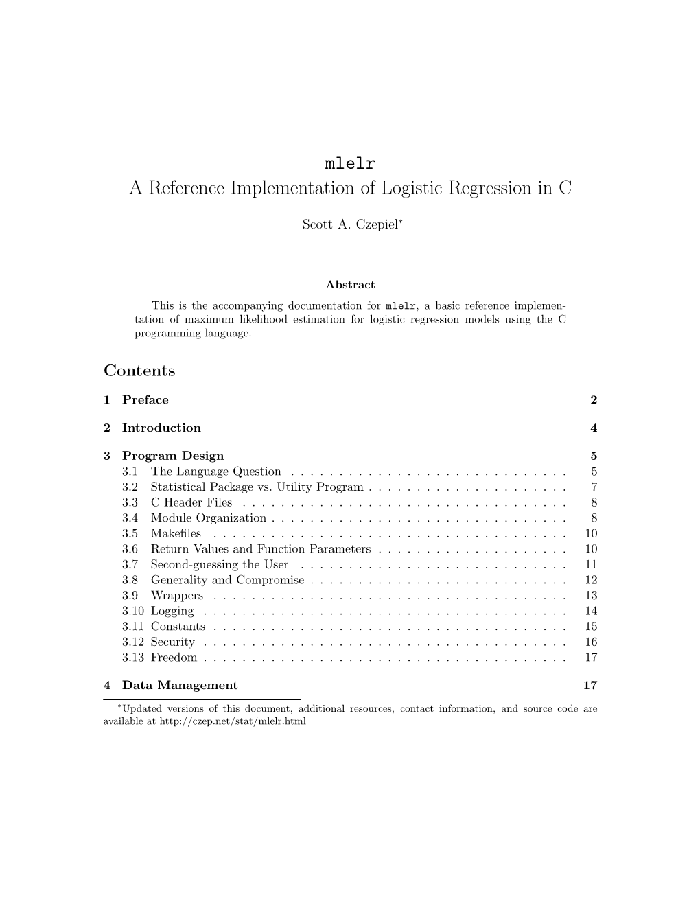 Mlelr: a Reference Implementation of Logistic Regression in C 2