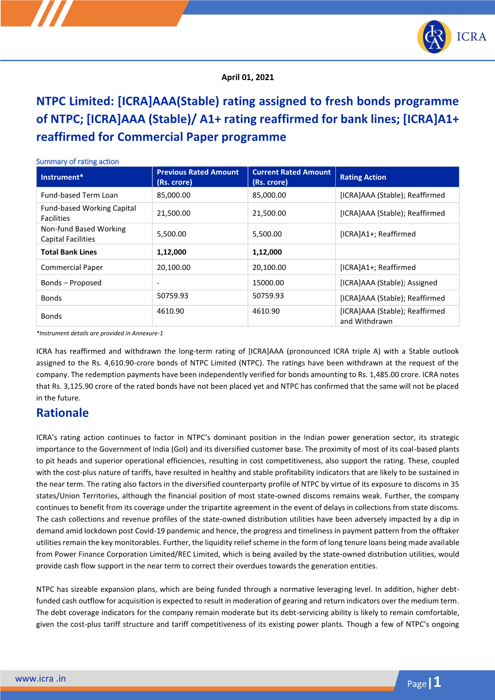 NTPC Limited: [ICRA]AAA(Stable) Rating Assigned to Fresh Bonds