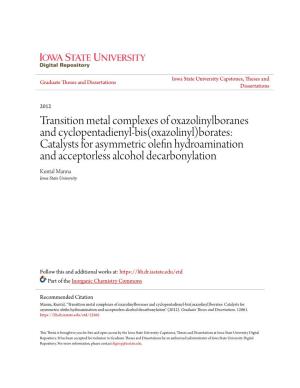 Transition Metal Complexes of Oxazolinylboranes And