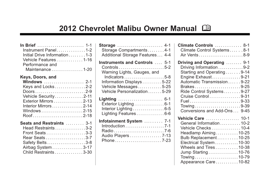 2012 Chevrolet Malibu Owner Manual M