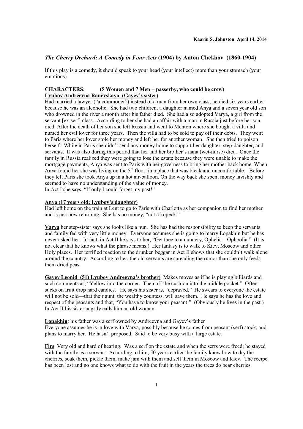 Cherry Orchard Synopsis.Pdf