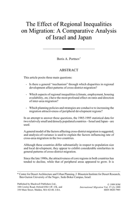 The Effect of Regional Inequalities on Migration: a Comparative Analysis of Israel and Japan