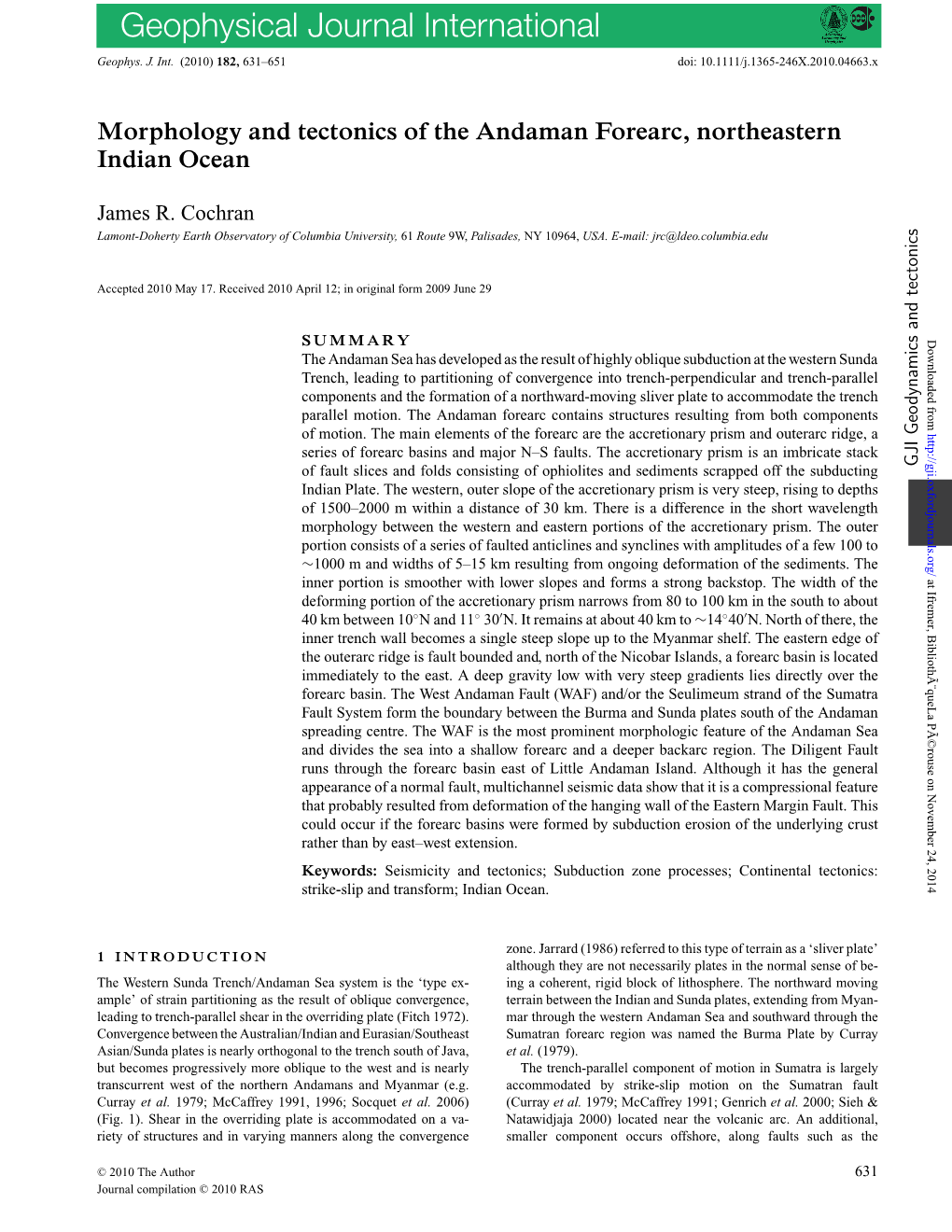 Morphology and Tectonics of the Andaman Forearc, Northeastern Indian Ocean