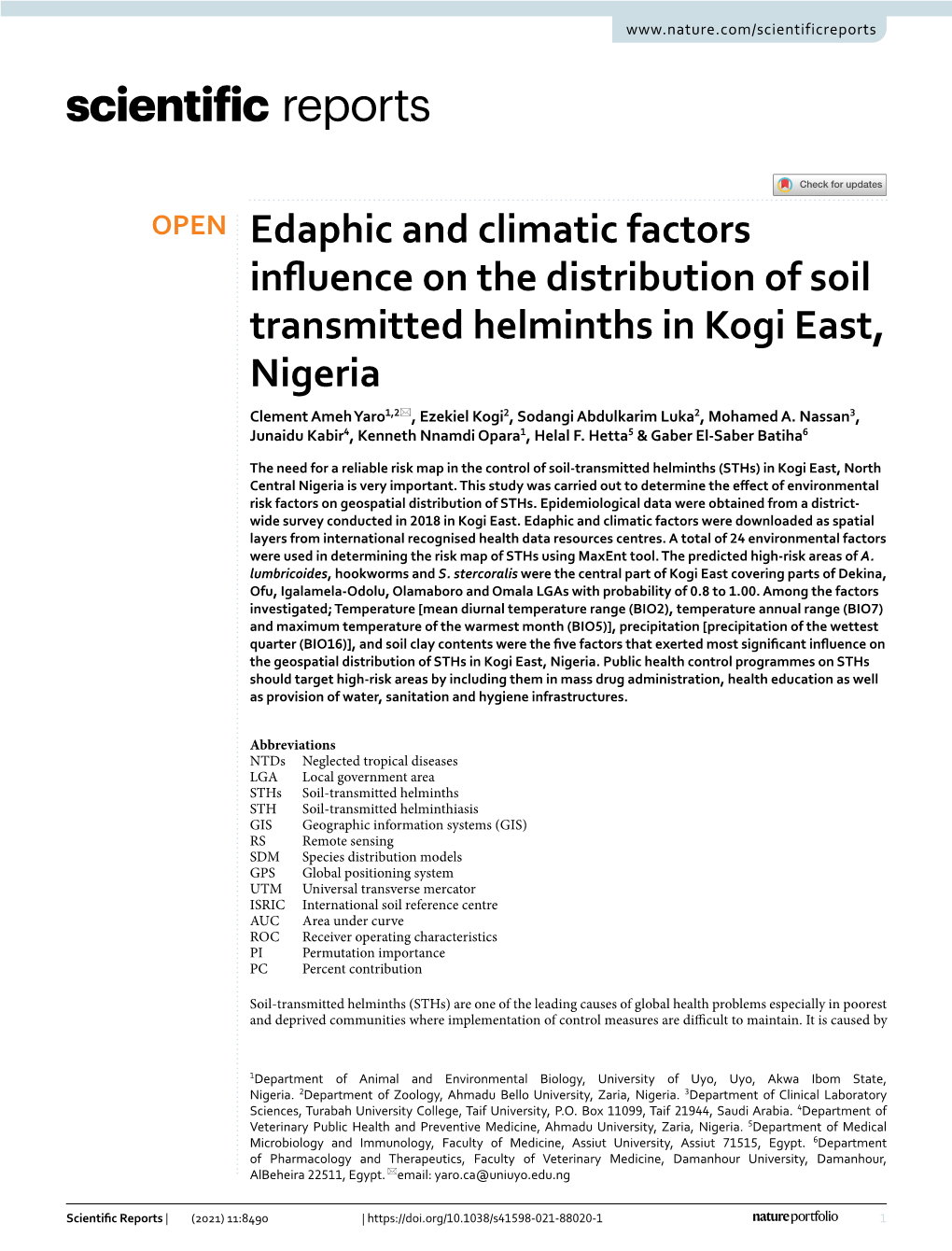 Edaphic and Climatic Factors Influence on the Distribution of Soil Transmitted