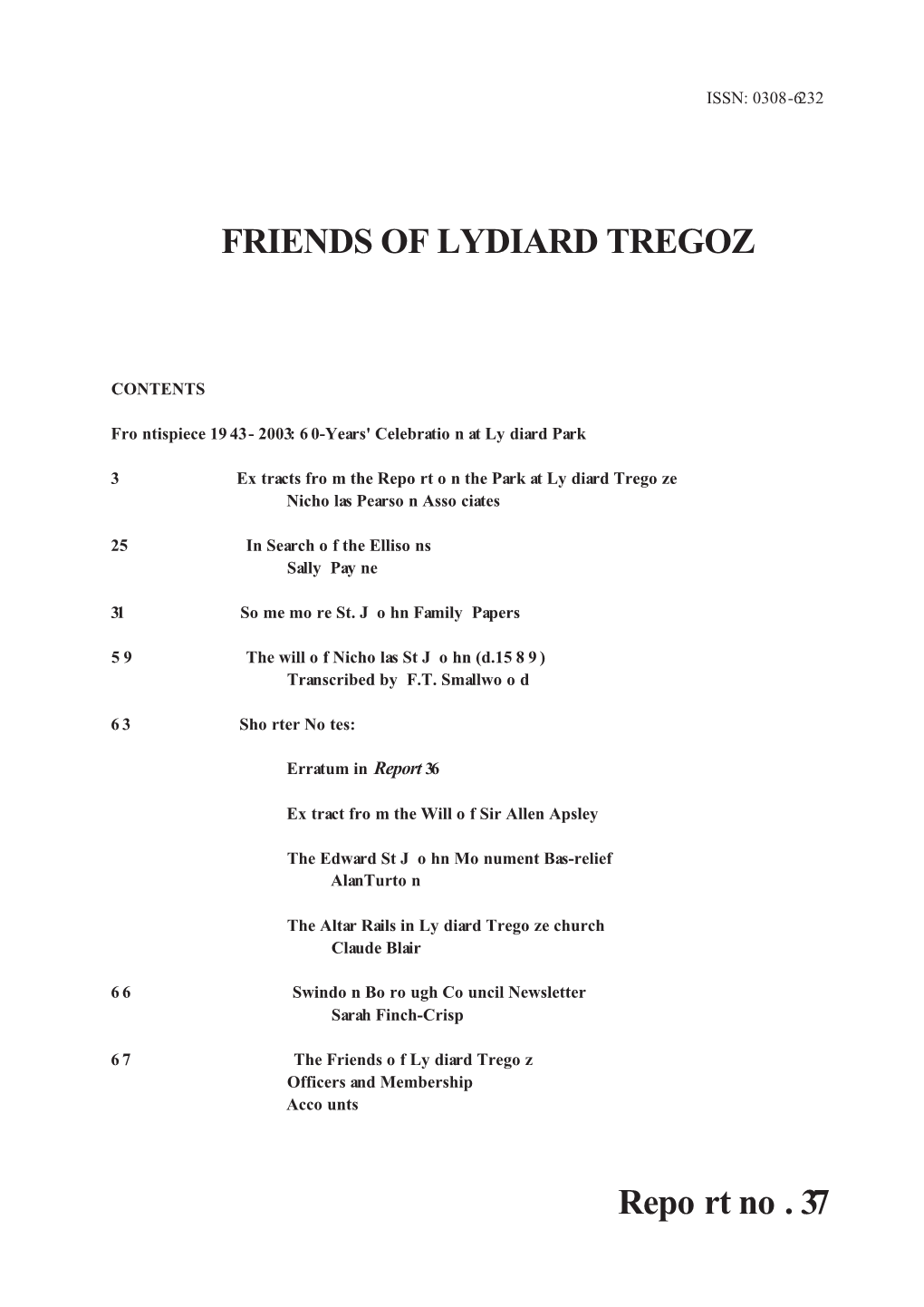 FRIENDS of LYDIARD TREGOZ Report No. 37