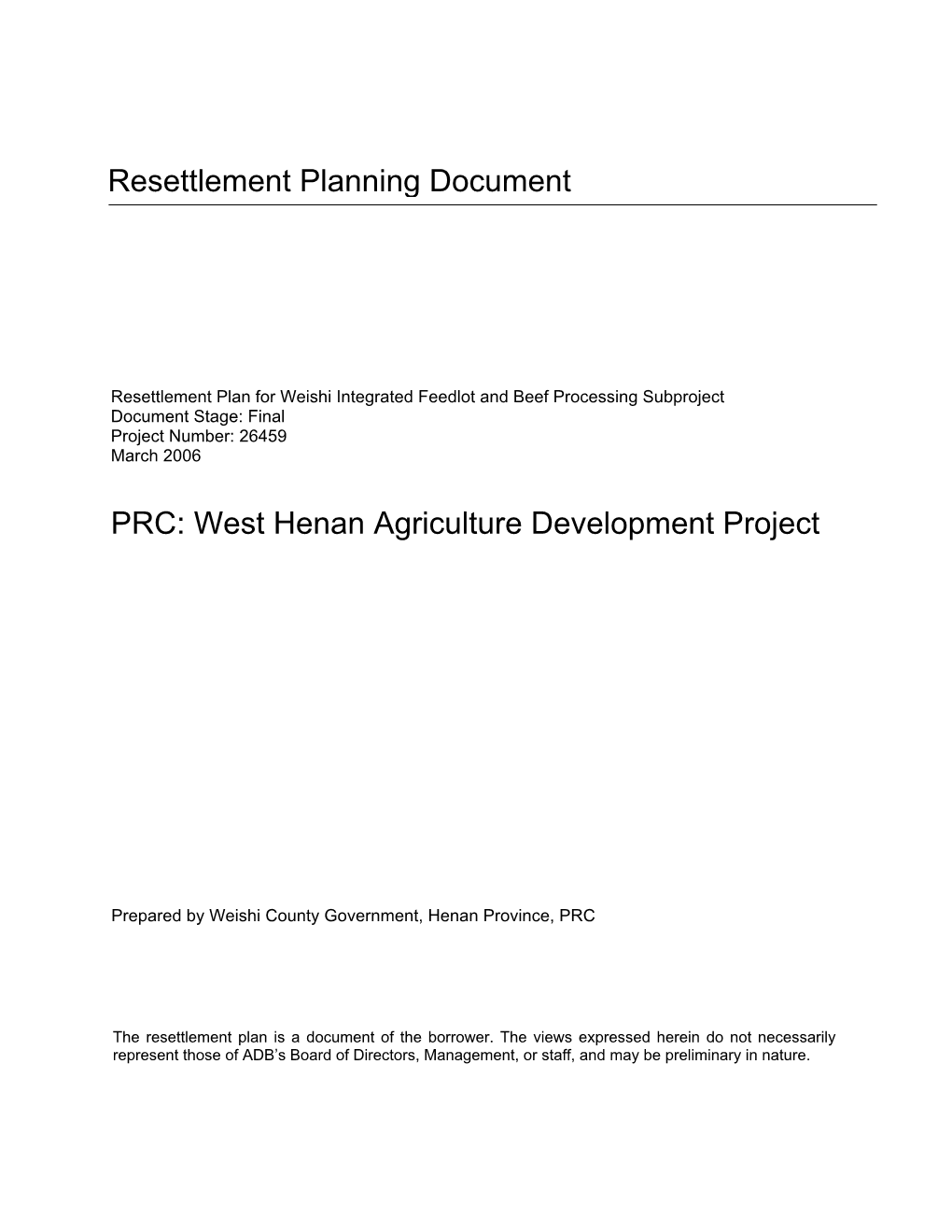 West Henan Agriculture Development Project