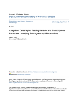 Analysis of Cereal Aphid Feeding Behavior and Transcriptional Responses Underlying Switchgrass-Aphid Interactions