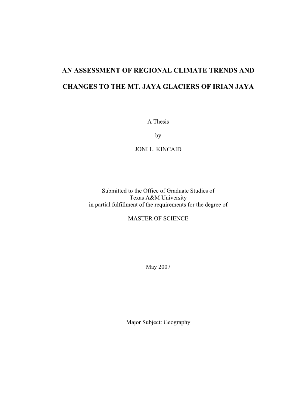 An Assessment of Regional Climate Trends And