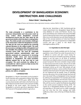 Development of Bangladesh Economy: Obstruction and Challenges