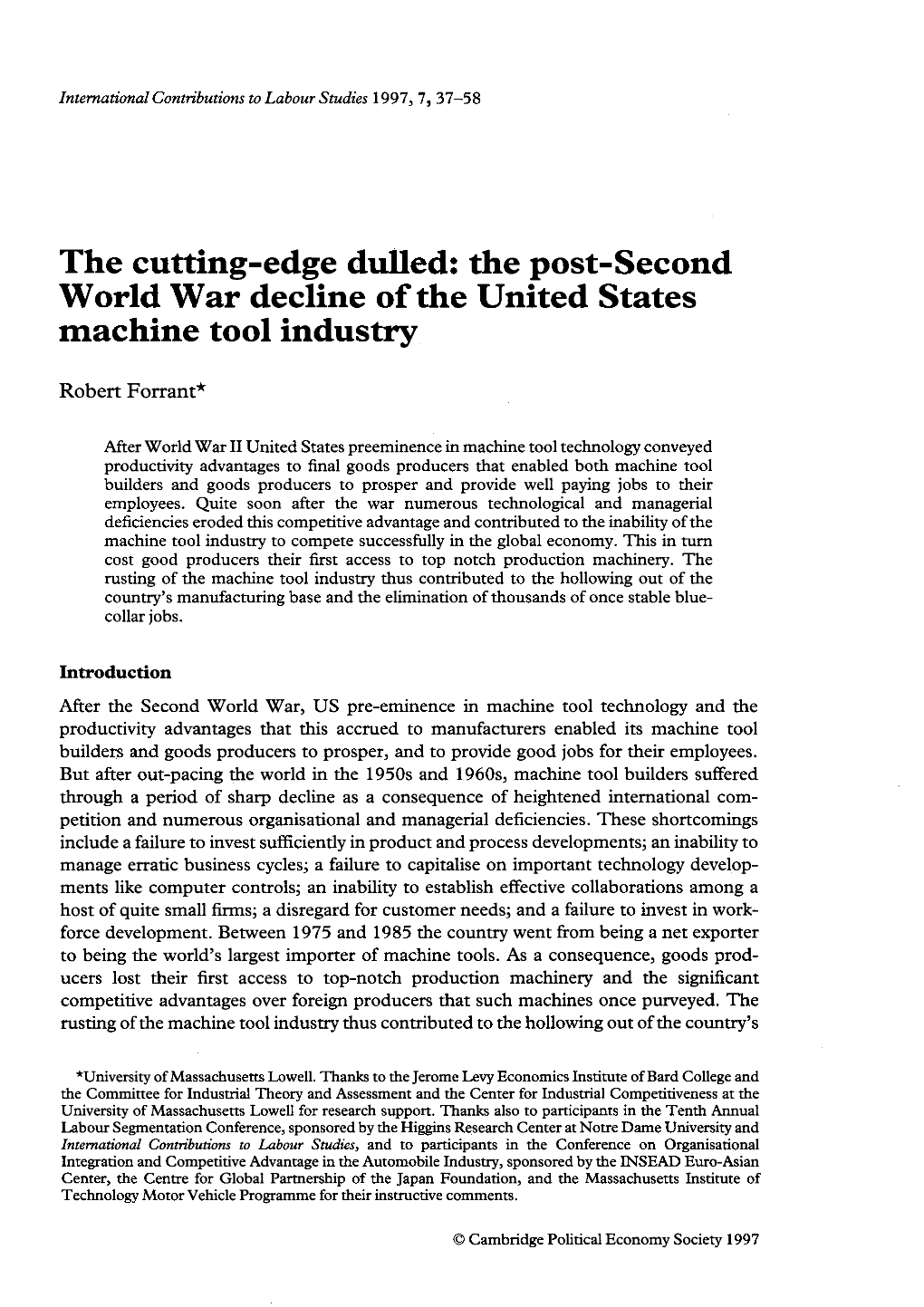 The Post-Second World War Decline of the United States Machine Tool Industry