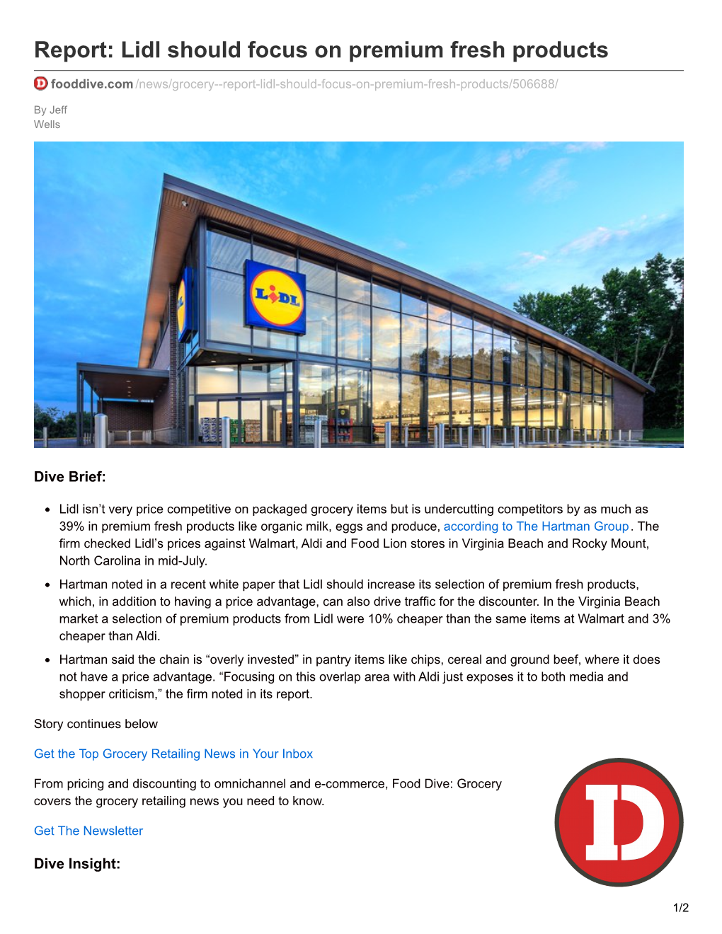 Report: Lidl Should Focus on Premium Fresh Products