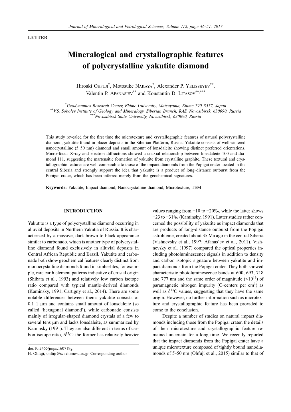 Mineralogical and Crystallographic Features of Polycrystalline Yakutite Diamond