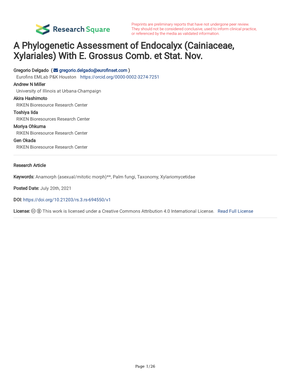 A Phylogenetic Assessment of Endocalyx (Cainiaceae, Xylariales) with E