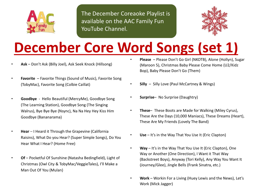 December Core Word Songs