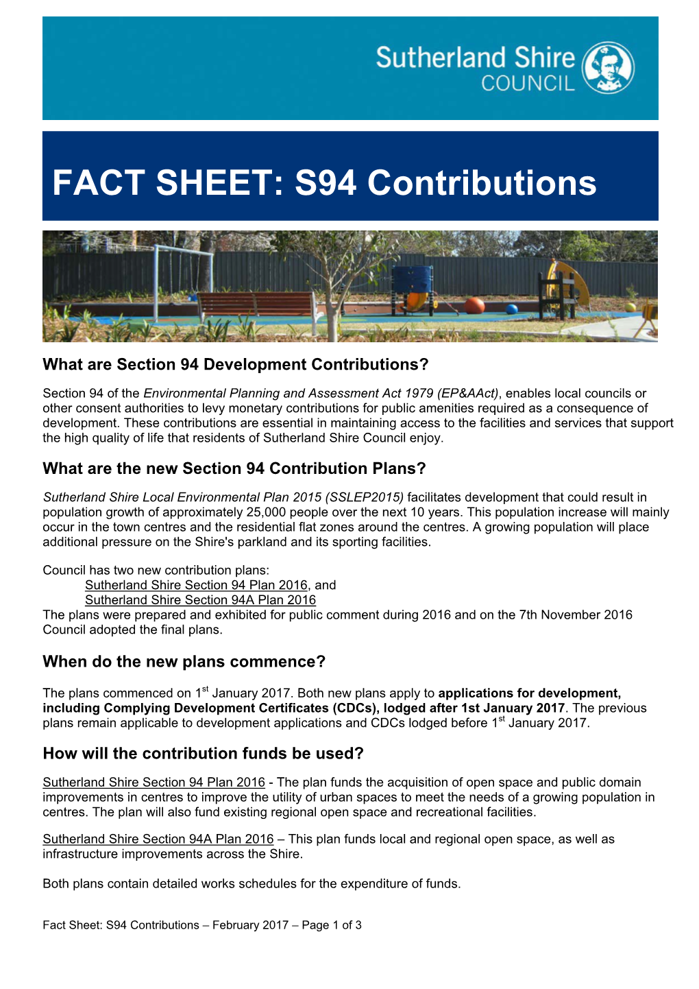 FACT SHEET: S94 Contributions