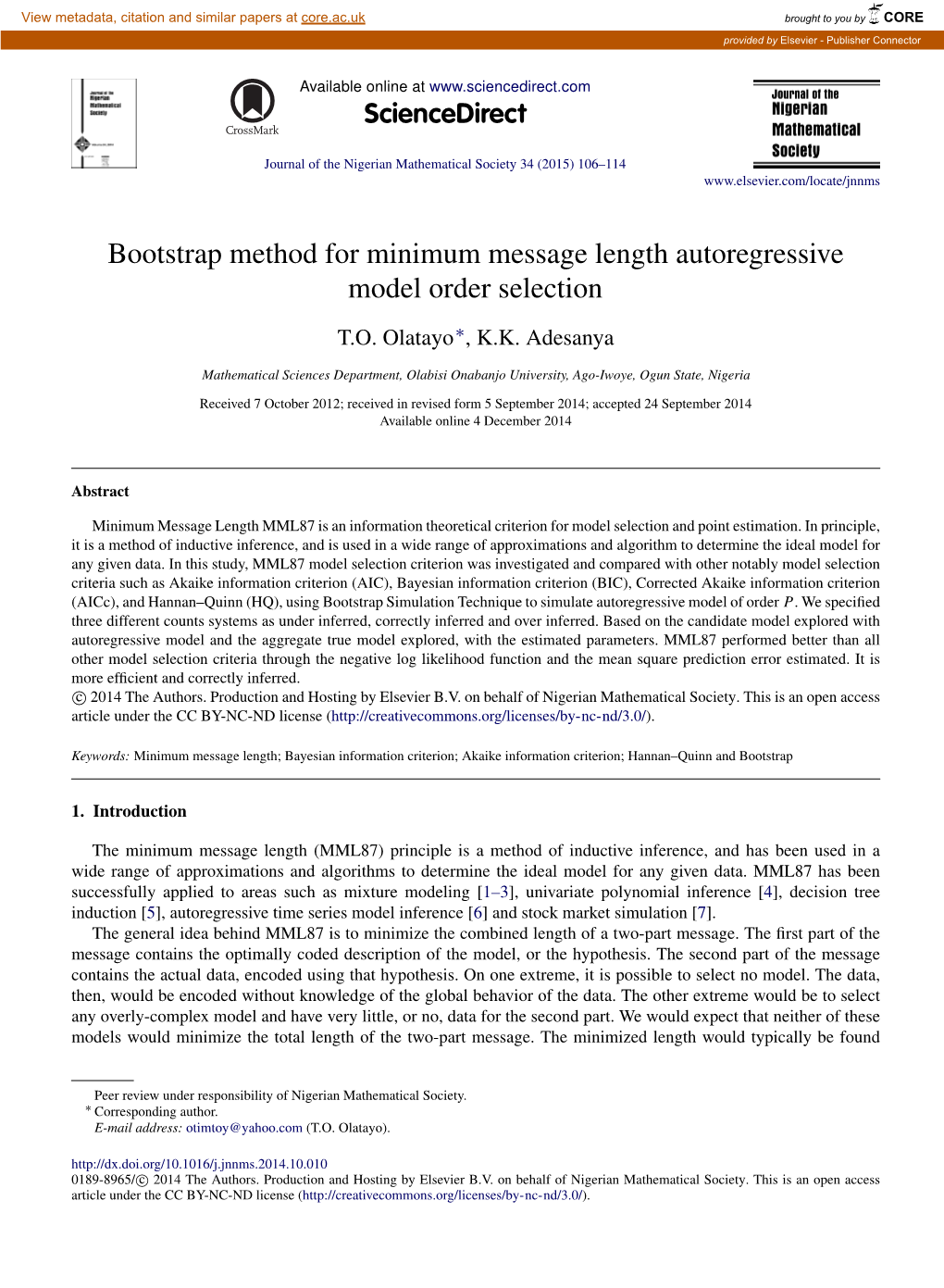 Bootstrap Method for Minimum Message Length Autoregressive Model Order Selection