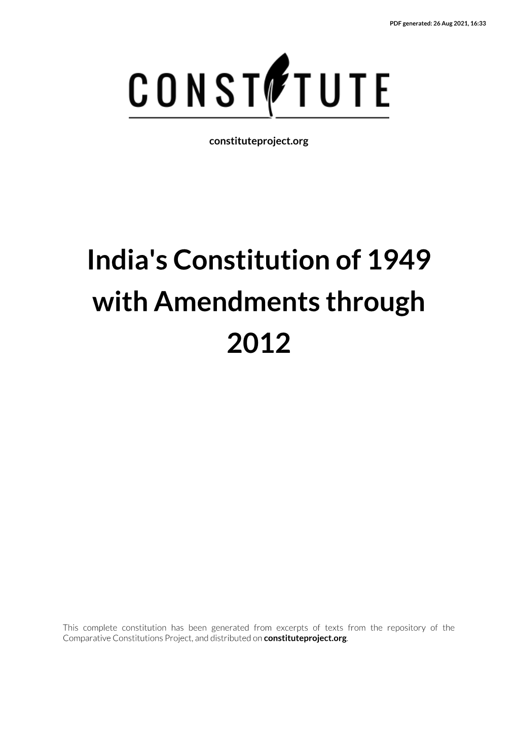 India's Constitution of 1949 with Amendments Through 2012