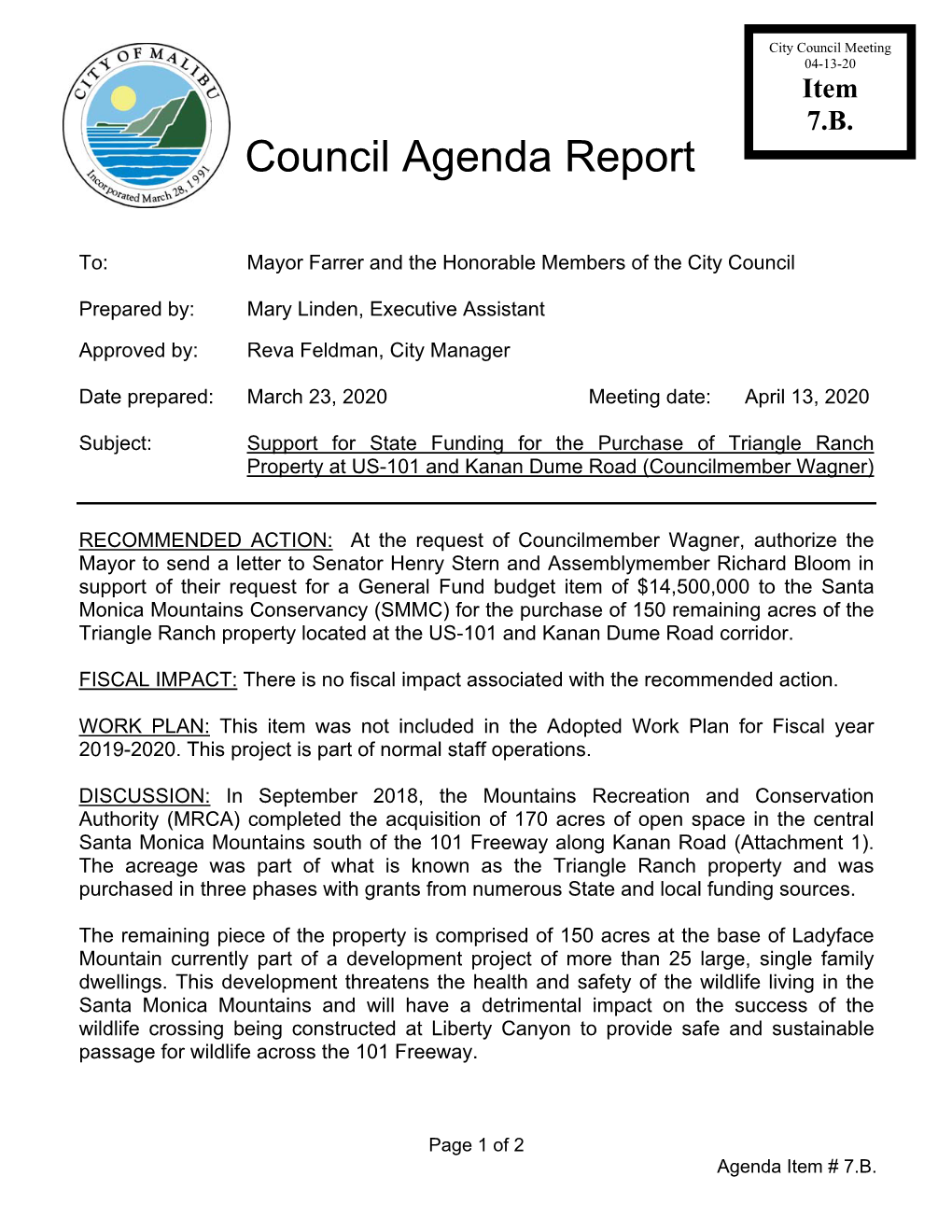 Council Agenda Report