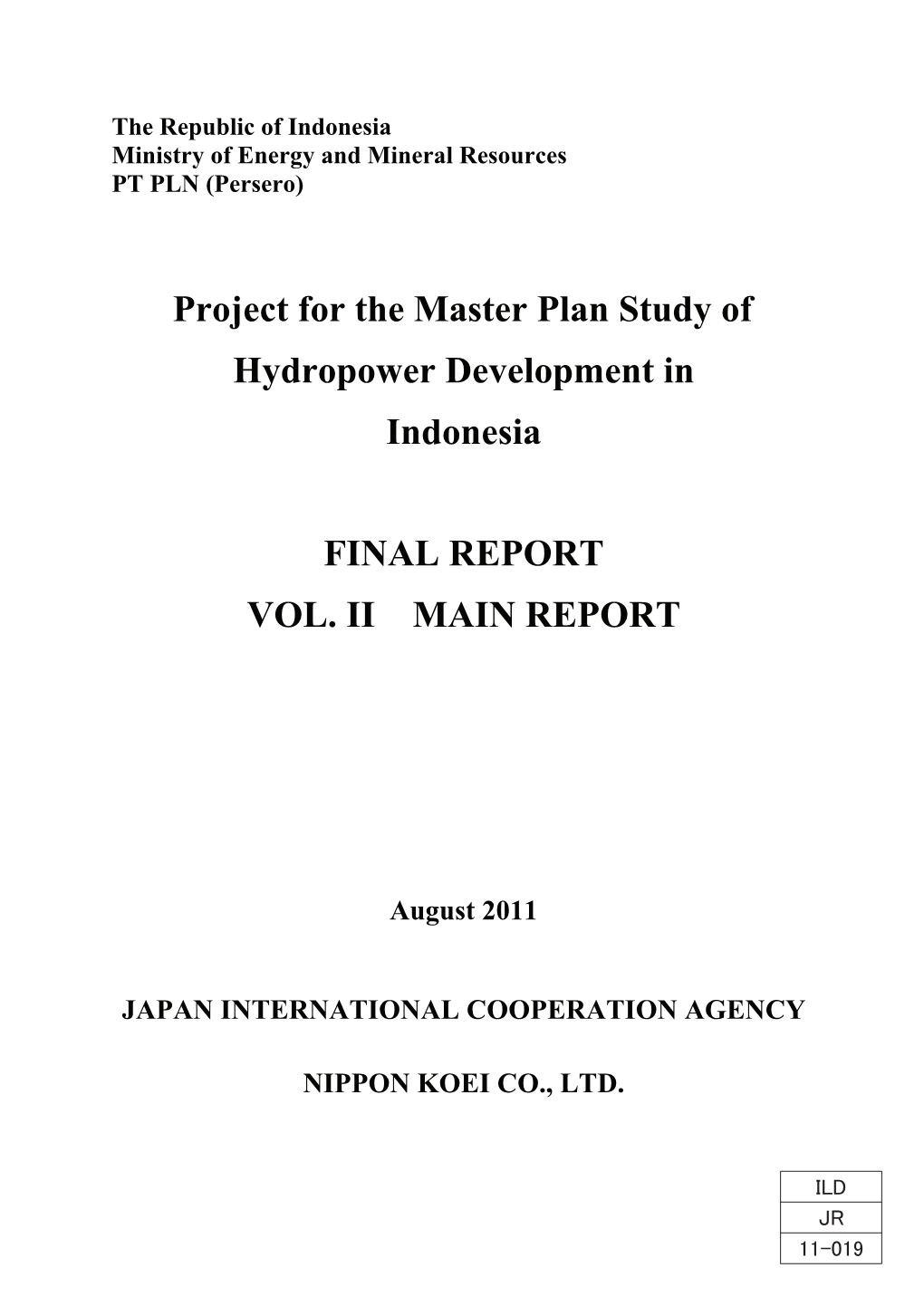 Project for the Master Plan Study of Hydropower Development in Indonesia