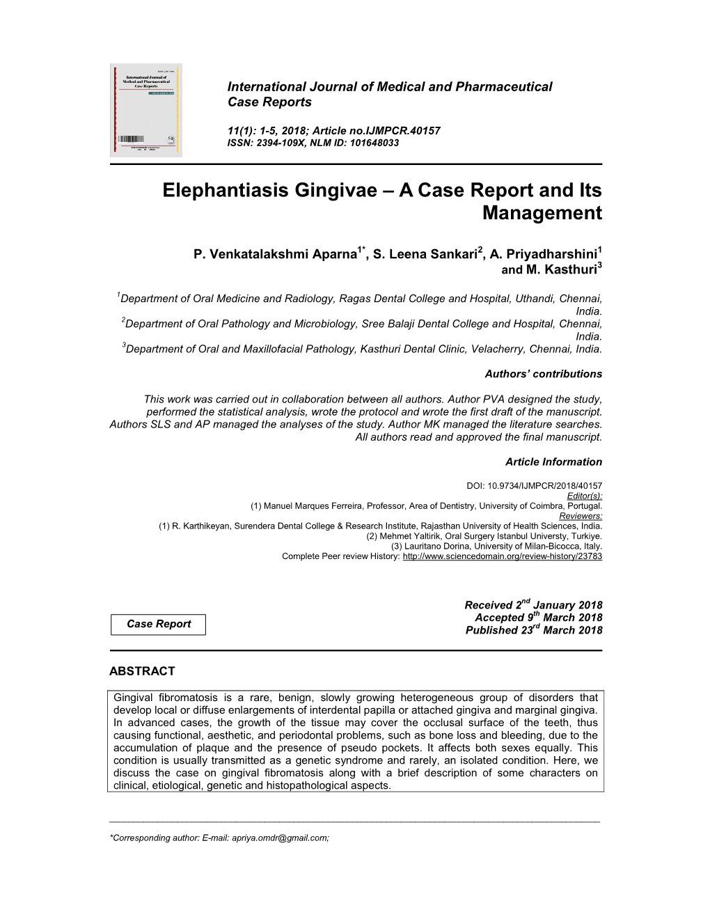 Elephantiasis Gingivae – a Case Report and Its Management