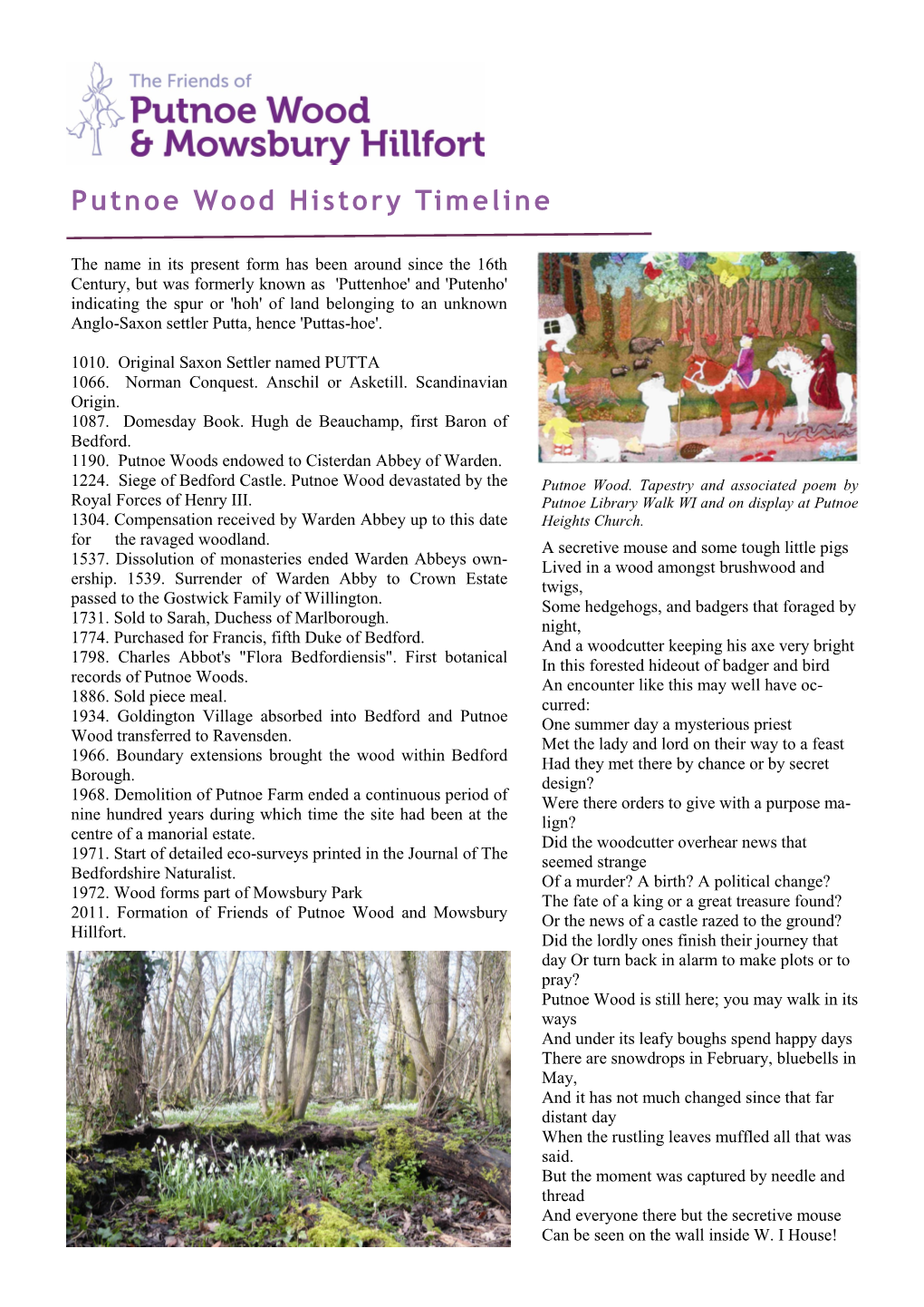 Putnoe Wood History Timeline