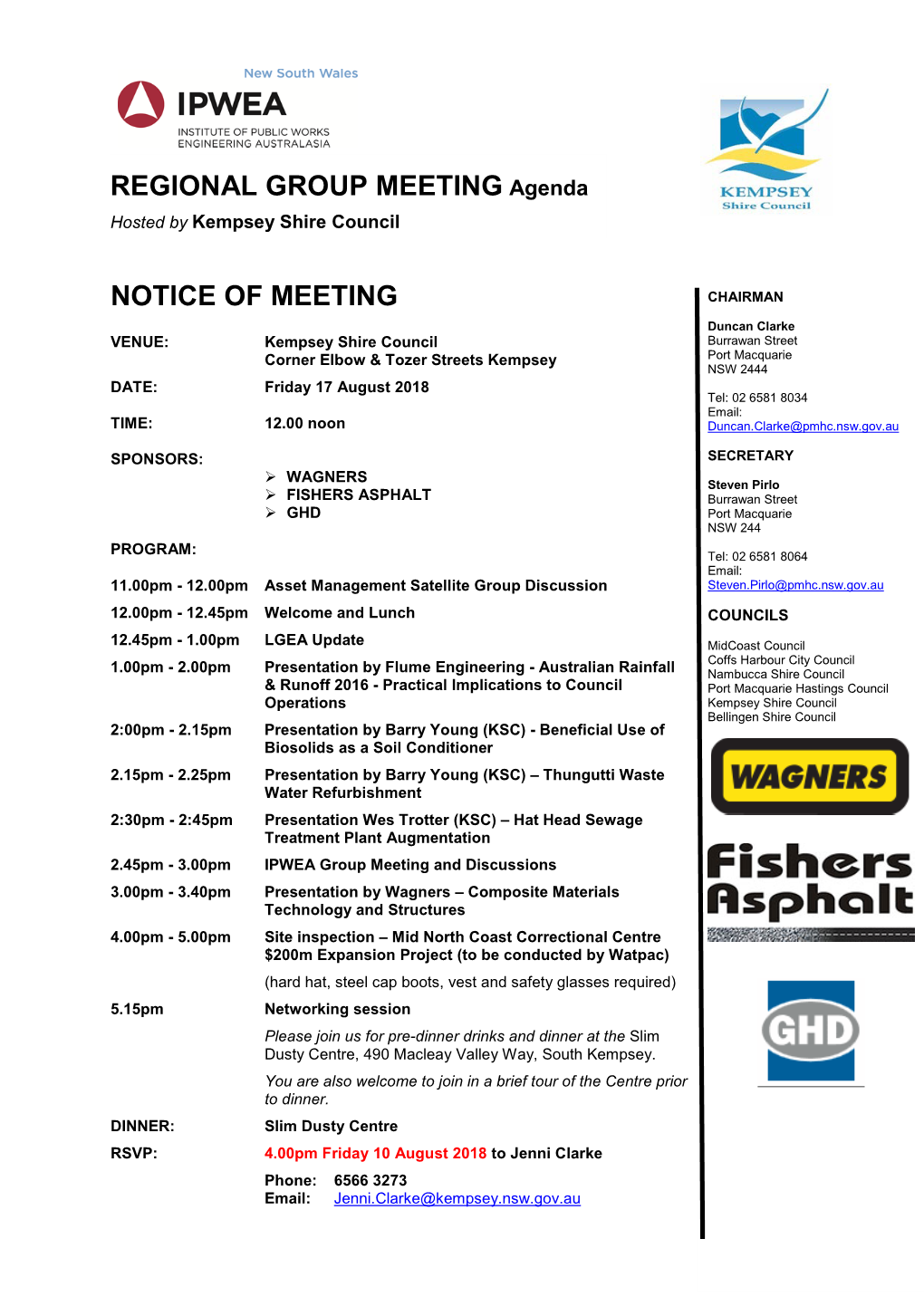 REGIONAL GROUP MEETING Agenda NOTICE of MEETING