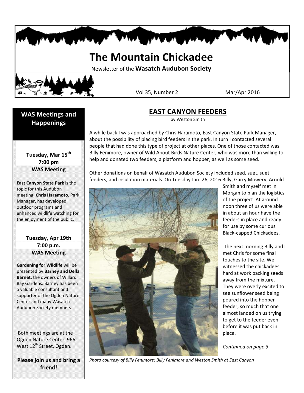 The Mountain Chickadee Newsletter of the Wasatch Audubon Society