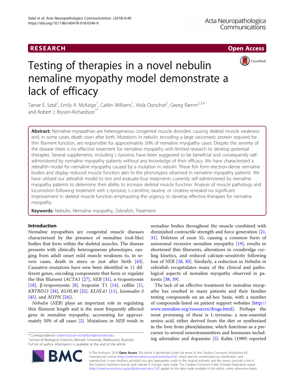 Testing of Therapies in a Novel Nebulin Nemaline Myopathy Model Demonstrate a Lack of Efficacy Tamar E