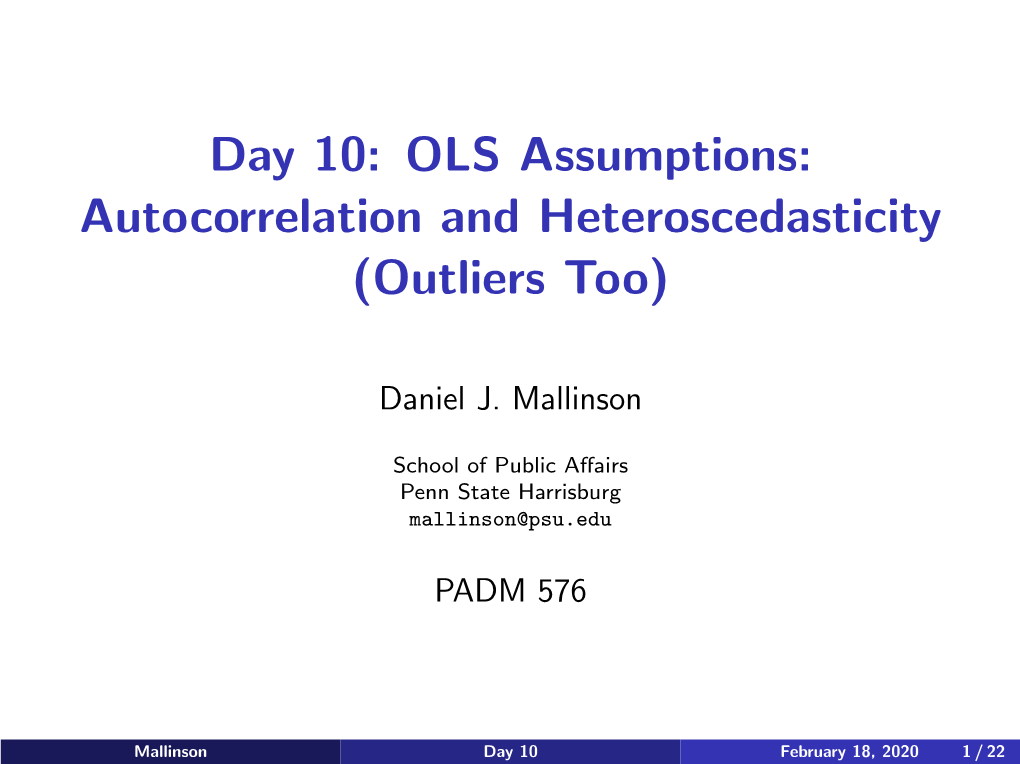 Day 10: OLS Assumptions: Autocorrelation and Heteroscedasticity (Outliers Too)