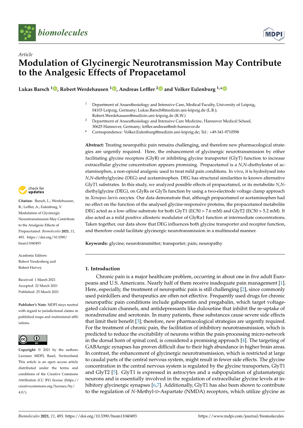 Modulation of Glycinergic Neurotransmission May Contribute to the Analgesic Effects of Propacetamol