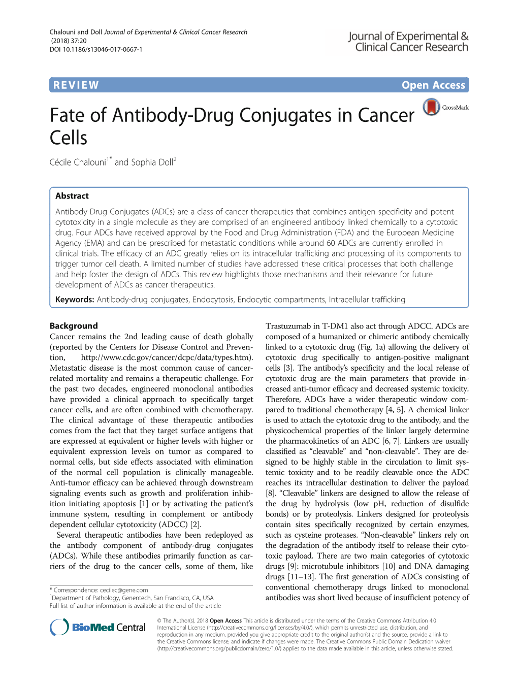 Fate of Antibody-Drug Conjugates in Cancer Cells Cécile Chalouni1* and Sophia Doll2