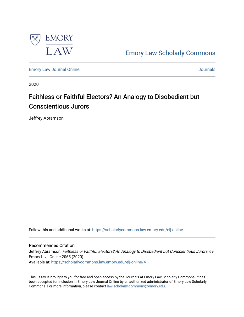 Faithless Or Faithful Electors? an Analogy to Disobedient but Conscientious Jurors