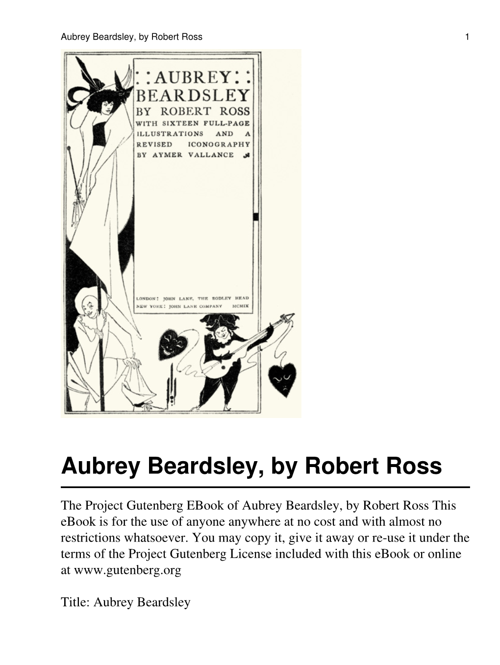 Aubrey Beardsley, by Robert Ross 1