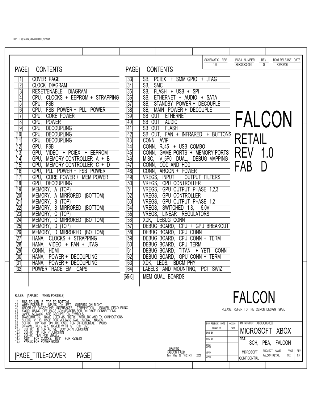 Falcon Lib.Falcon(Sch 1):Page1 Schematic Rev Pcba Number Rev Bom Release Date