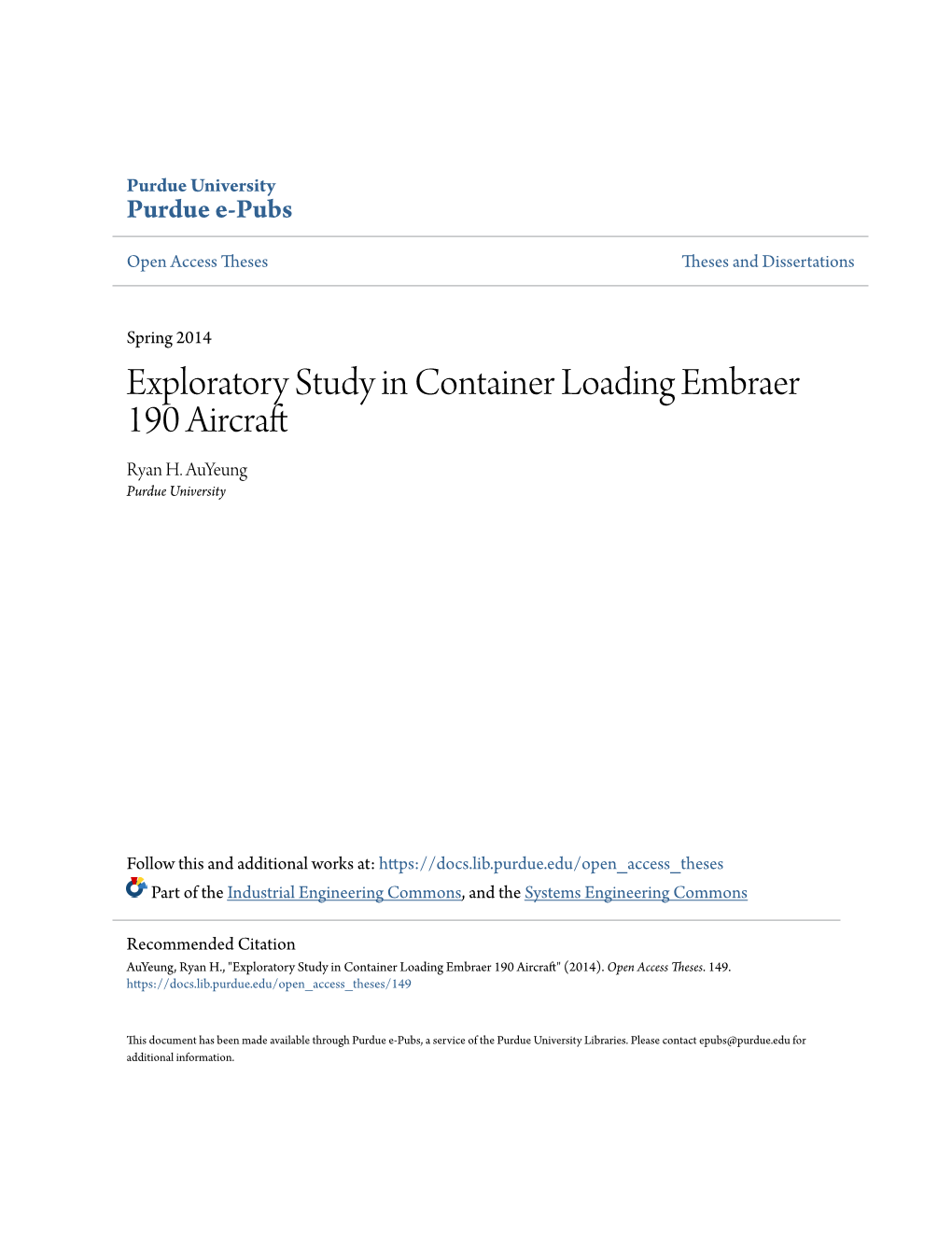 Exploratory Study in Container Loading Embraer 190 Aircraft Ryan H