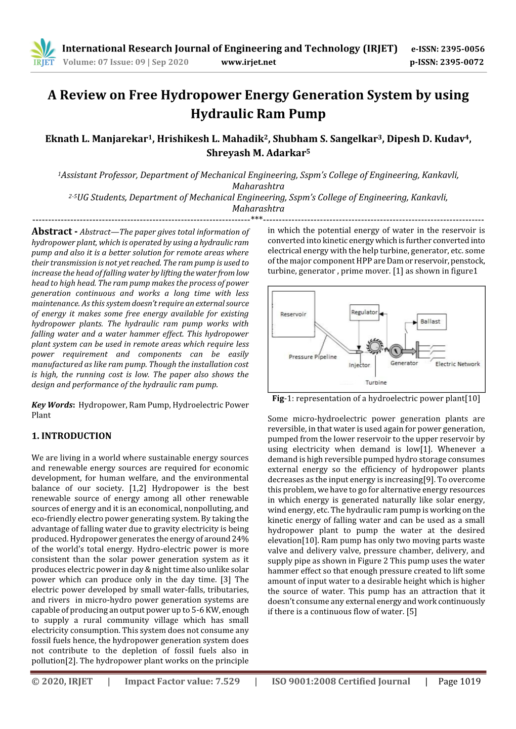 A Review on Free Hydropower Energy Generation System by Using Hydraulic Ram Pump