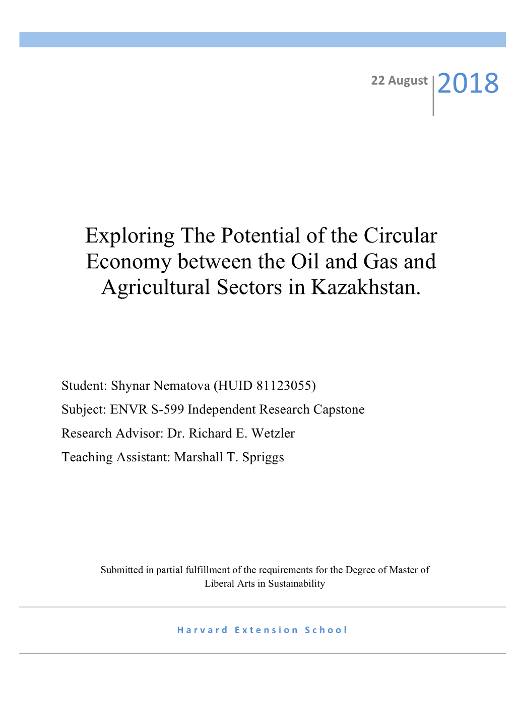 Exploring the Potential of the Circular Economy Between the Oil and Gas and Agricultural Sectors in Kazakhstan