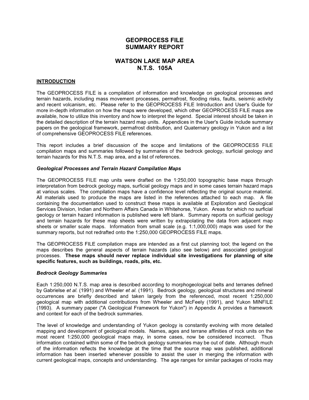 Geoprocess File Summary Report Watson Lake Map